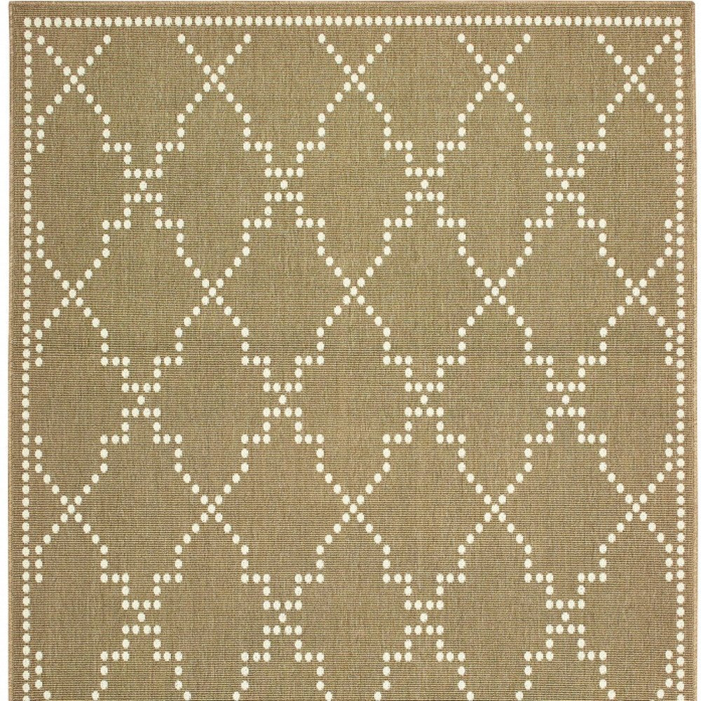2' X 4' Tan Geometric Stain Resistant Indoor Outdoor Area Rug