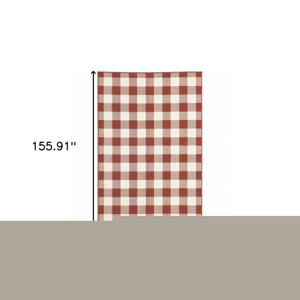 9' X 13' Red And Ivory Geometric Indoor Outdoor Area Rug