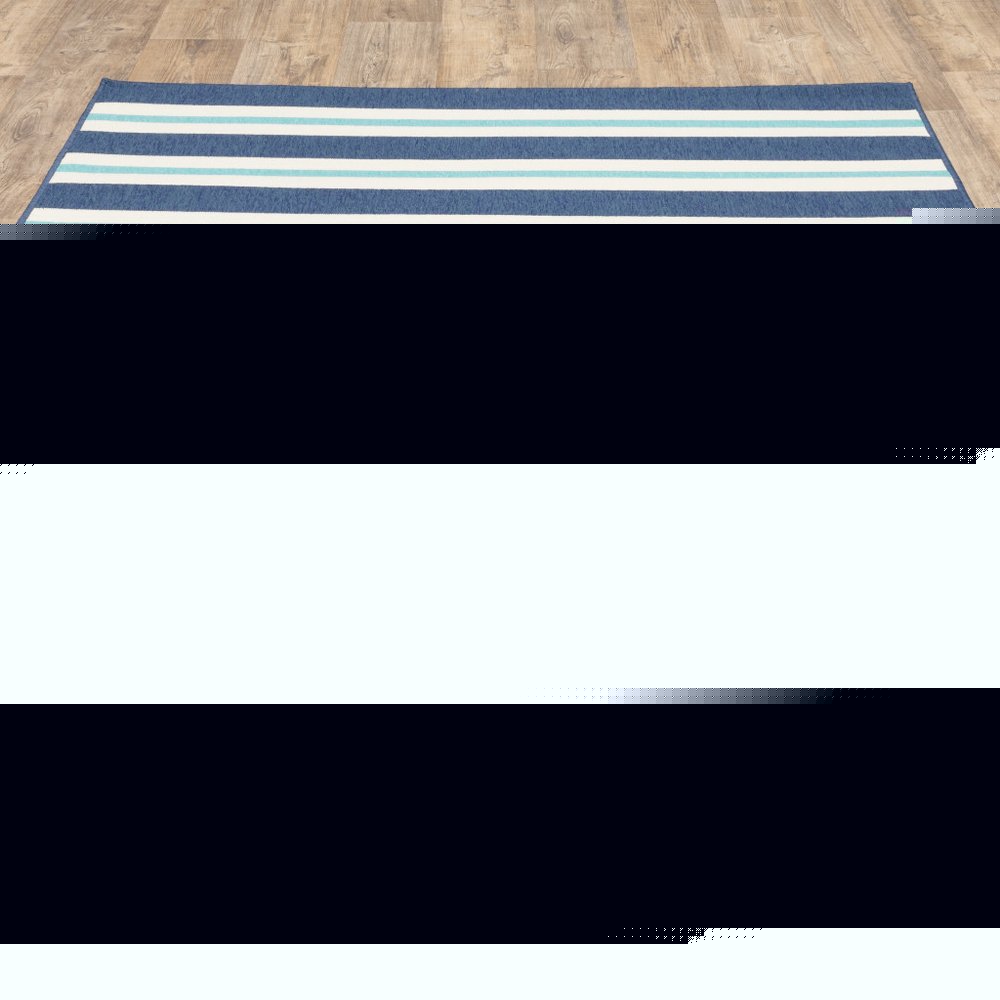 2' X 3' Blue and Ivory Geometric Stain Resistant Indoor Outdoor Area Rug