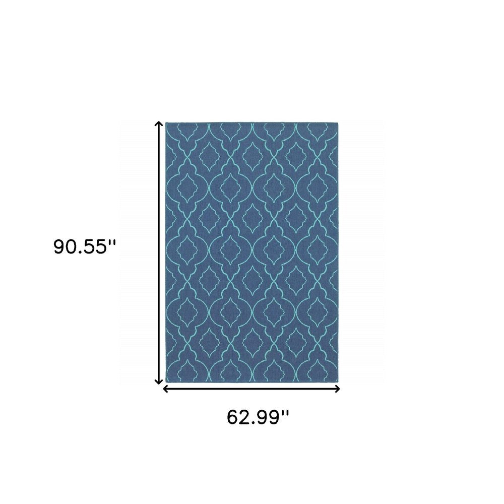 5' X 8' Blue Geometric Stain Resistant Indoor Outdoor Area Rug