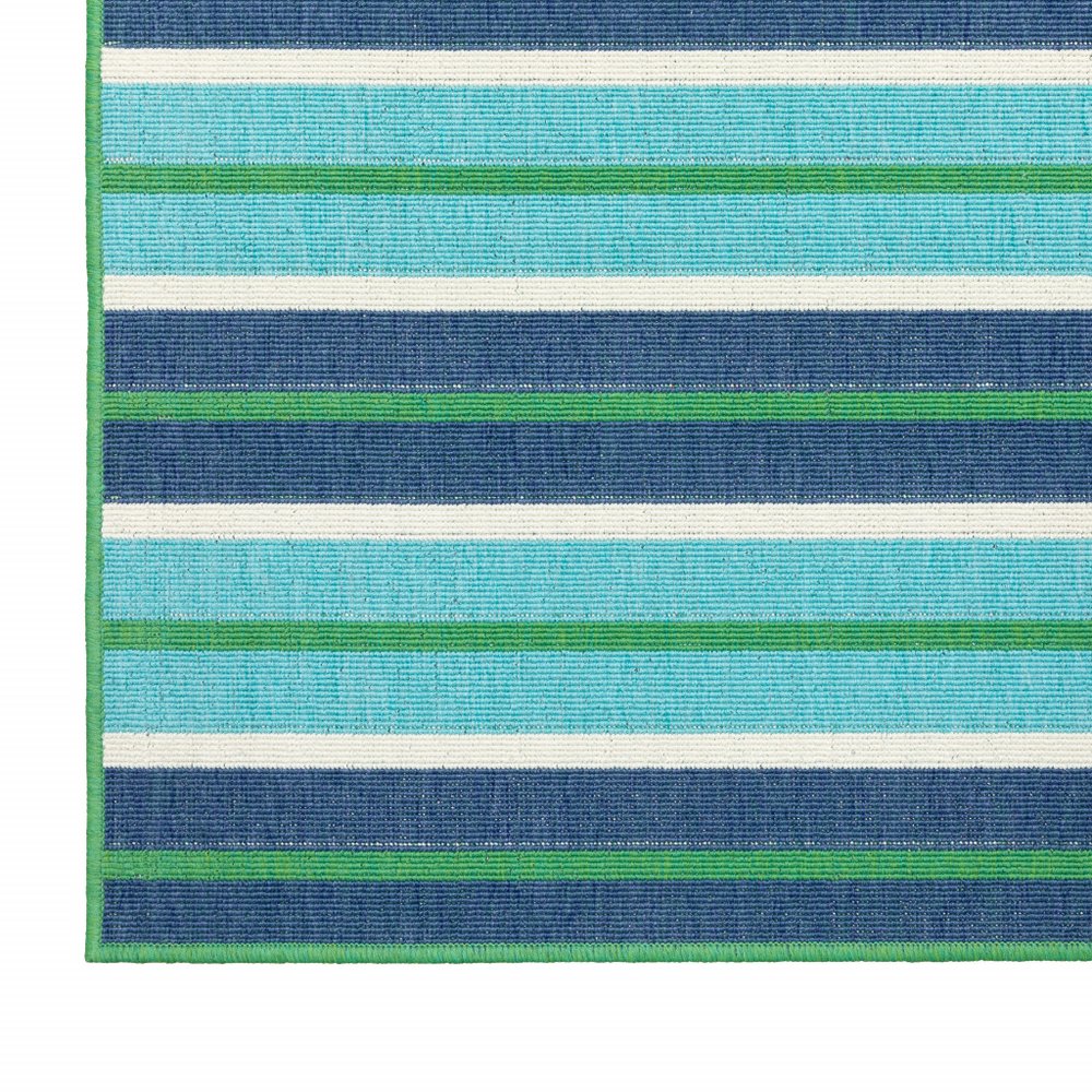 2' X 8' Blue and Green Geometric Stain Resistant Indoor Outdoor Area Rug