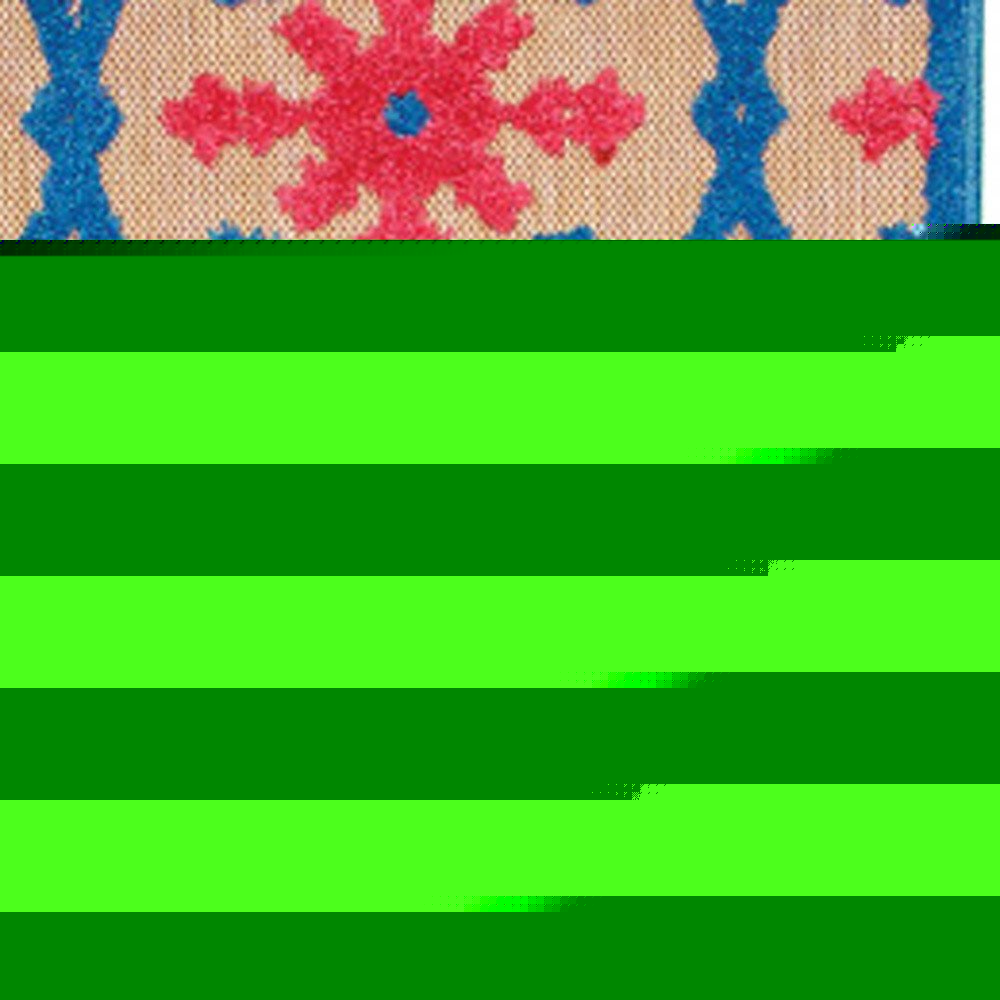 2' X 8' Blue and Beige Oriental Stain Resistant Indoor Outdoor Area Rug