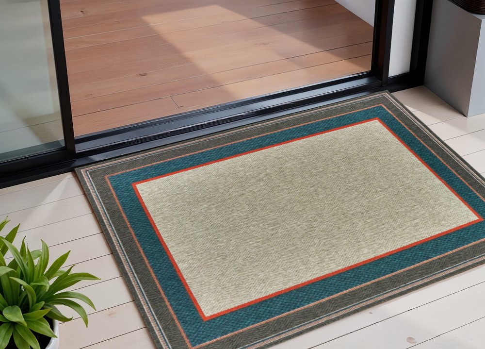 3' X 5' Blue and Gray Stain Resistant Indoor Outdoor Area Rug