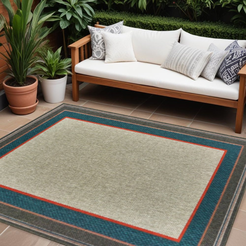 7' X 9' Blue and Gray Stain Resistant Indoor Outdoor Area Rug