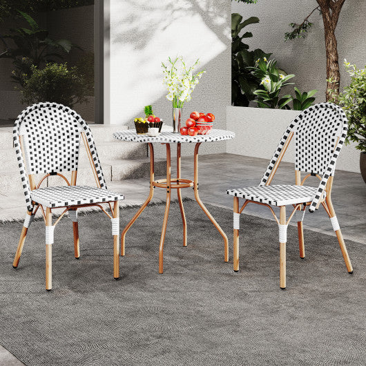 3 Piece French Bistro Table Chair Set with Outdoor Wicker Round Table and 2 Dining Chairs