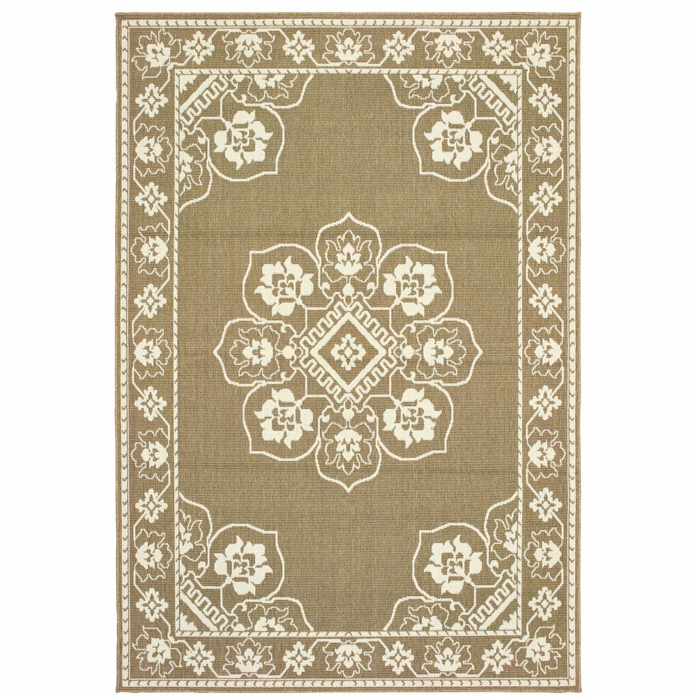 2' X 4' Tan Oriental Stain Resistant Indoor Outdoor Area Rug