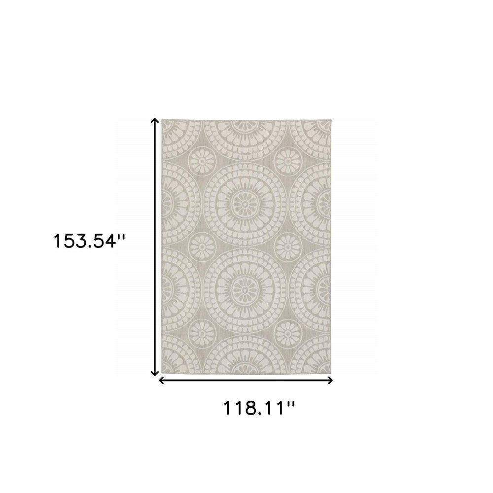 10' X 13' Gray and Ivory Geometric Stain Resistant Indoor Outdoor Area Rug