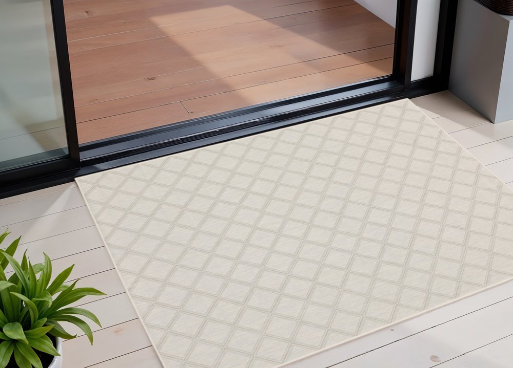 3' X 5' Gray and Ivory Oriental Stain Resistant Indoor Outdoor Area Rug