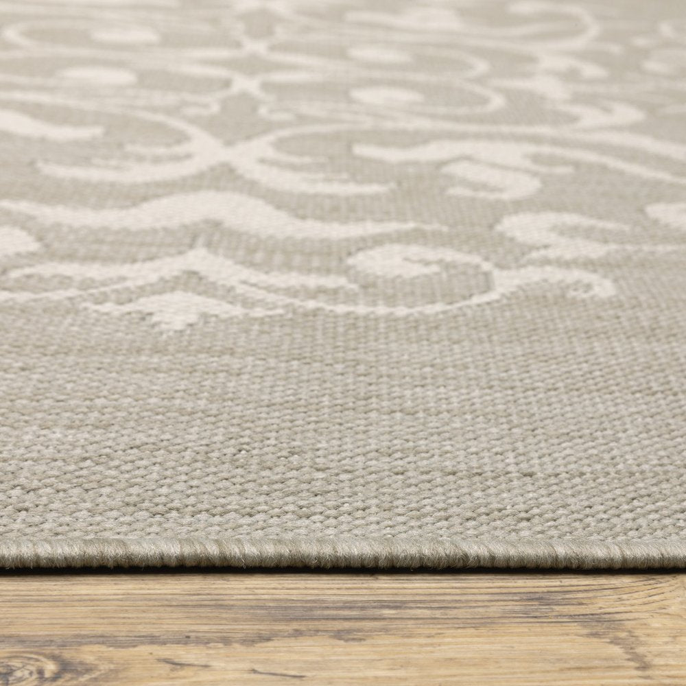 3' X 5' Gray and Ivory Oriental Stain Resistant Indoor Outdoor Area Rug