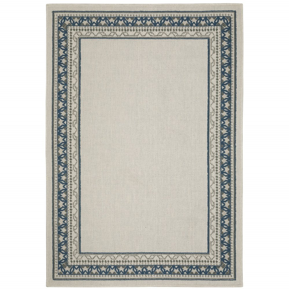 5' X 7' Blue and Beige Stain Resistant Indoor Outdoor Area Rug