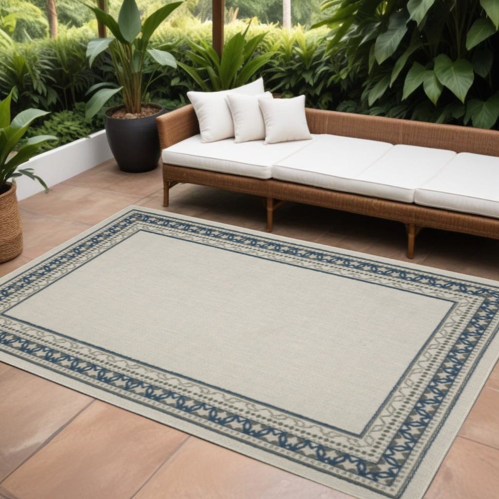 8' X 10' Blue and Beige Stain Resistant Indoor Outdoor Area Rug