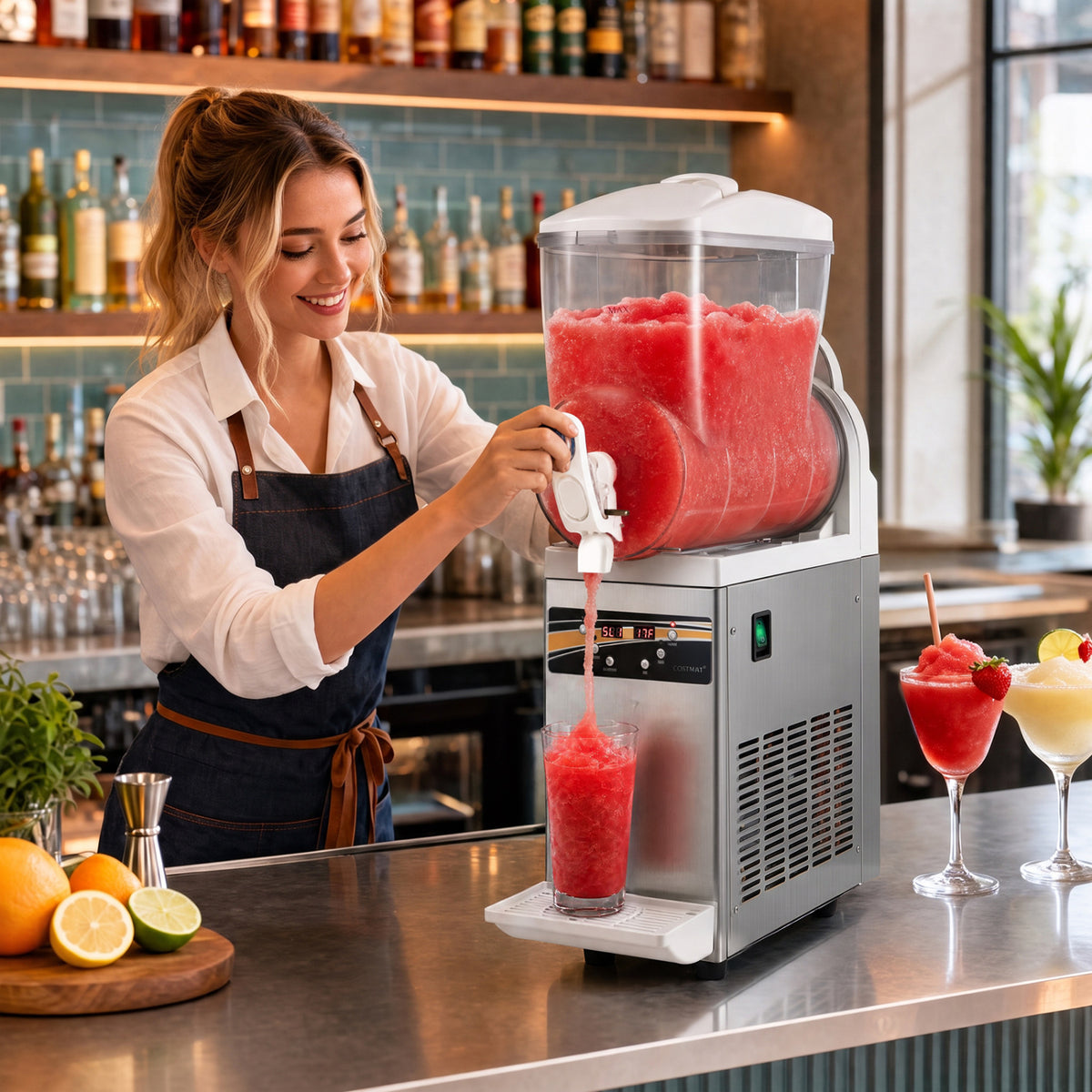 507 oz Commercial Slushy Machine Single Tank No Ice Needed-Silver