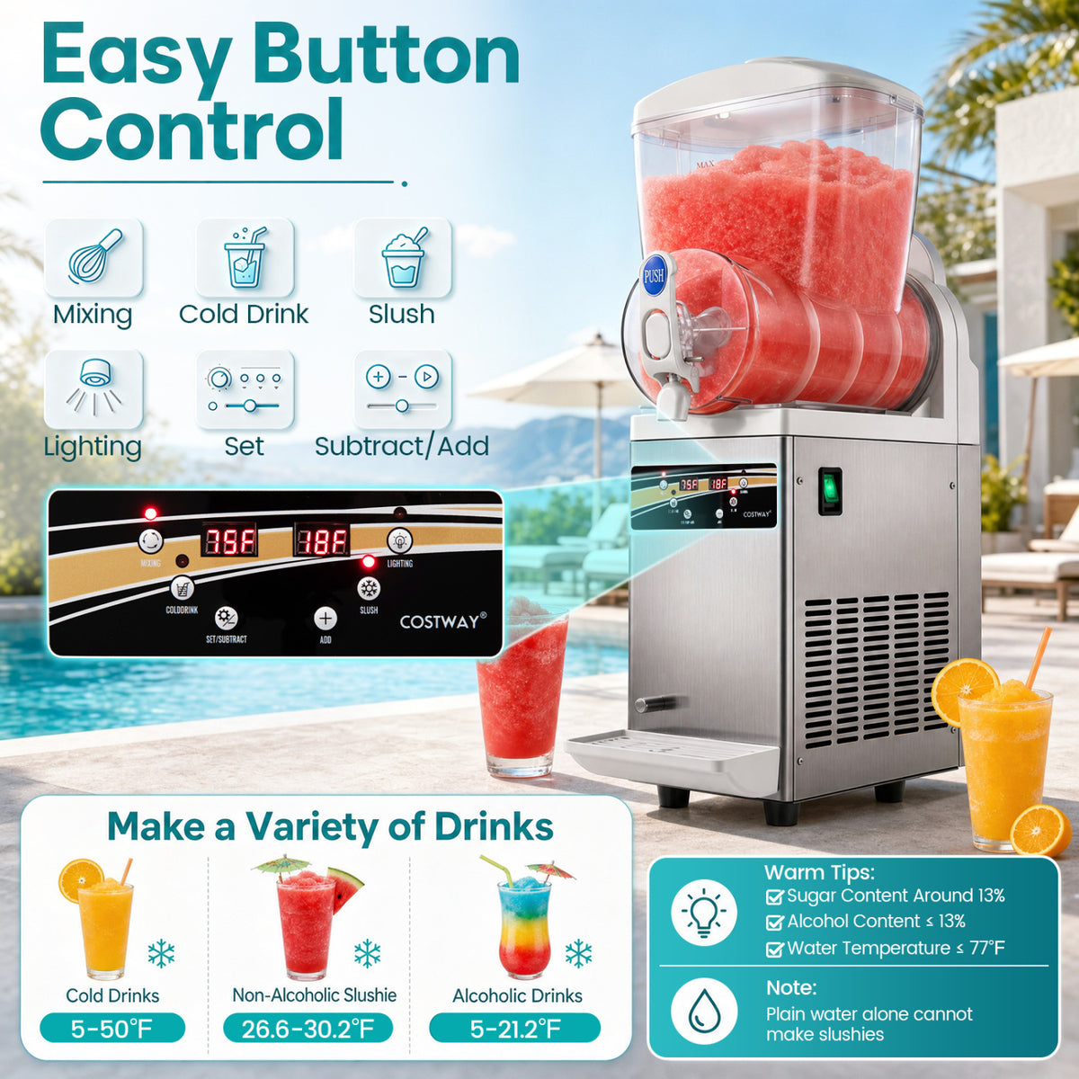 507 oz Commercial Slushy Machine Single Tank No Ice Needed-Silver