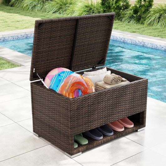PE Rattan Storage Bin with Waterproof Liner for Patio Cushions