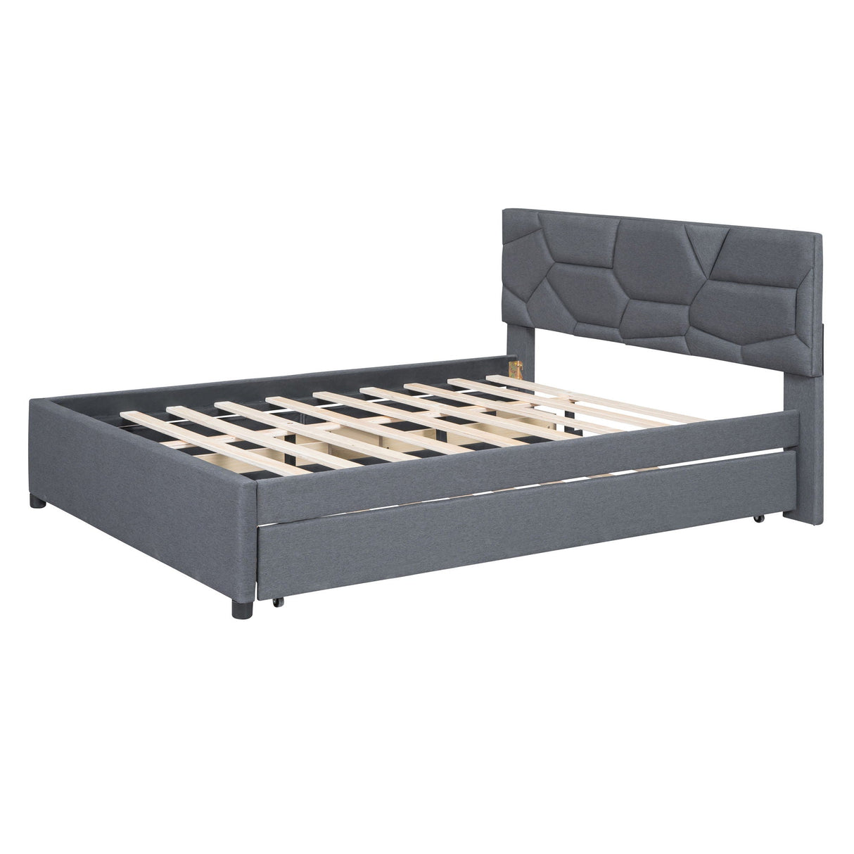 Upholstered Platform Bed With Brick Pattern Headboard And Twin Long Size Trundle by Couch.com