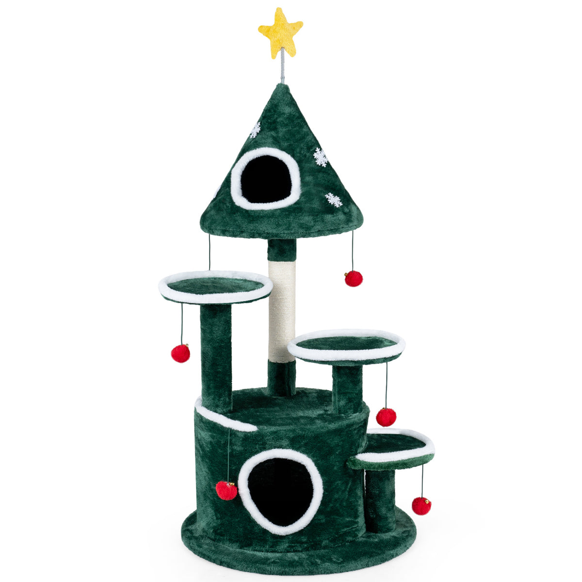 50" Christmas Cat Tree with 2 Condos and Sisal Scratching Post-Green