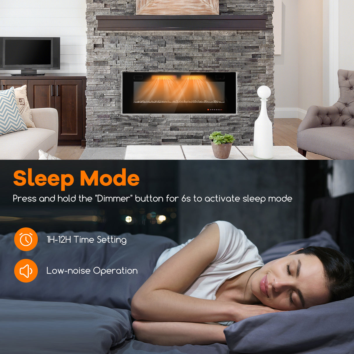 42/50/60/72 Inch Ultra-Thin Electric Fireplace with Decorative Crystals-50 inches