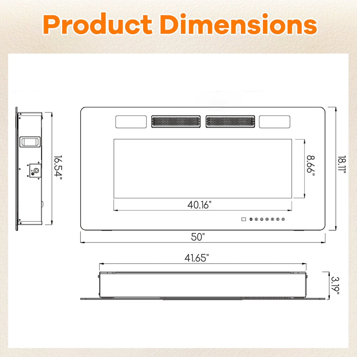 42/50/60/72 Inch Ultra-Thin Electric Fireplace with Decorative Crystals-50 inches
