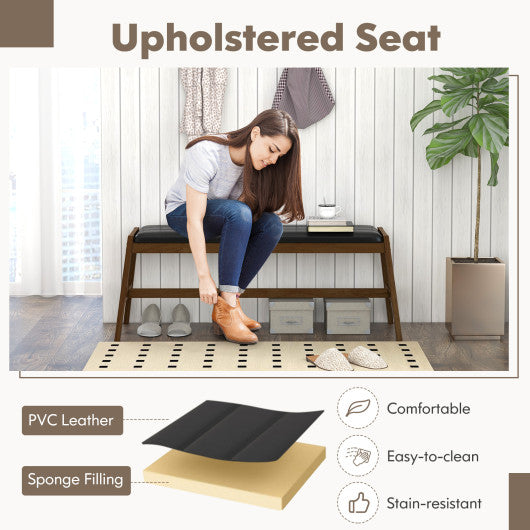 50 Inch Long Solid Wood Dining Bench Upholstered Table Bench with Faux Leather Padded Seat-Walnut