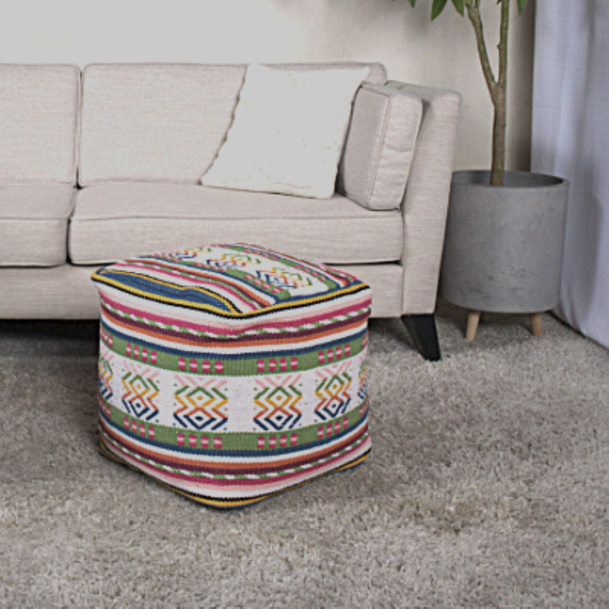 Inca - Handcrafted Peruvian Print Square Pouf Ottoman - Multicolor by Couch.com