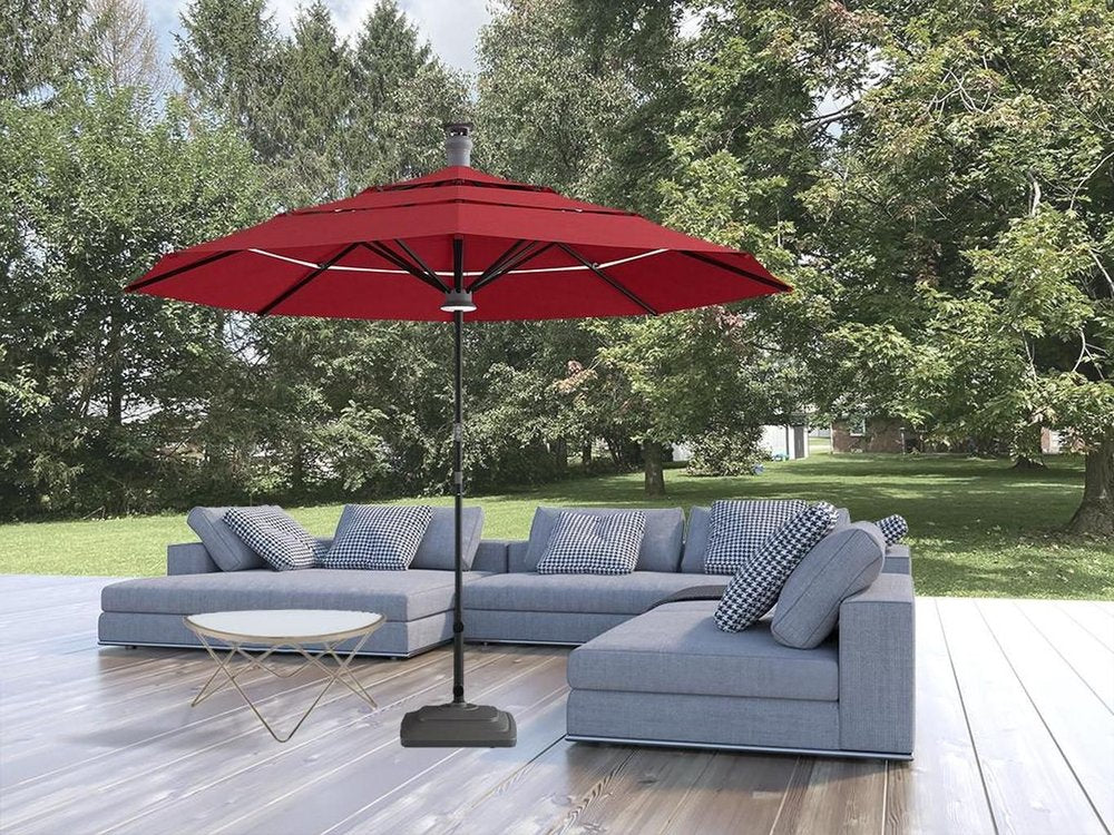 11' Red Sunbrella Octagonal Lighted Smart Market Patio Umbrella