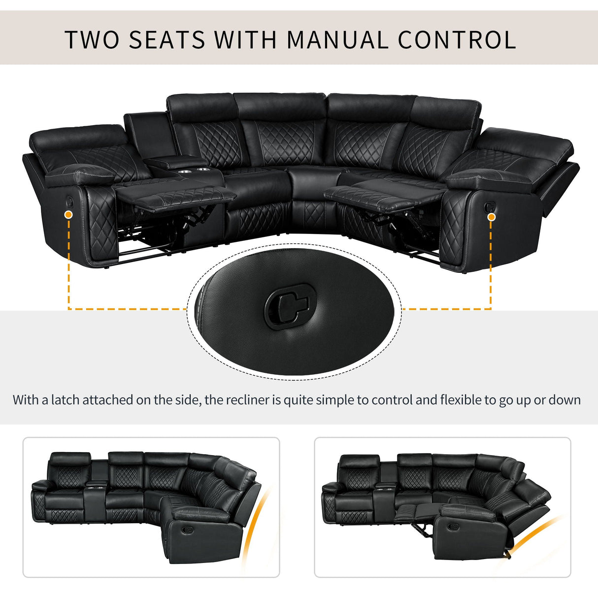 Home Theater Seating Manual Recliner With Cup Holder, Hide - Away Storage PU Reclining Sofa For Living Room, Home Theater by Couch.com
