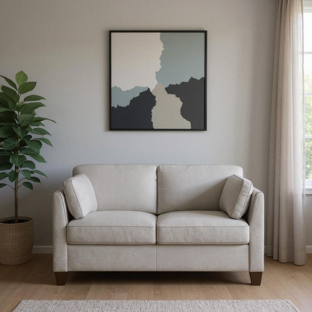 59" Off White And Brown Leather Loveseat