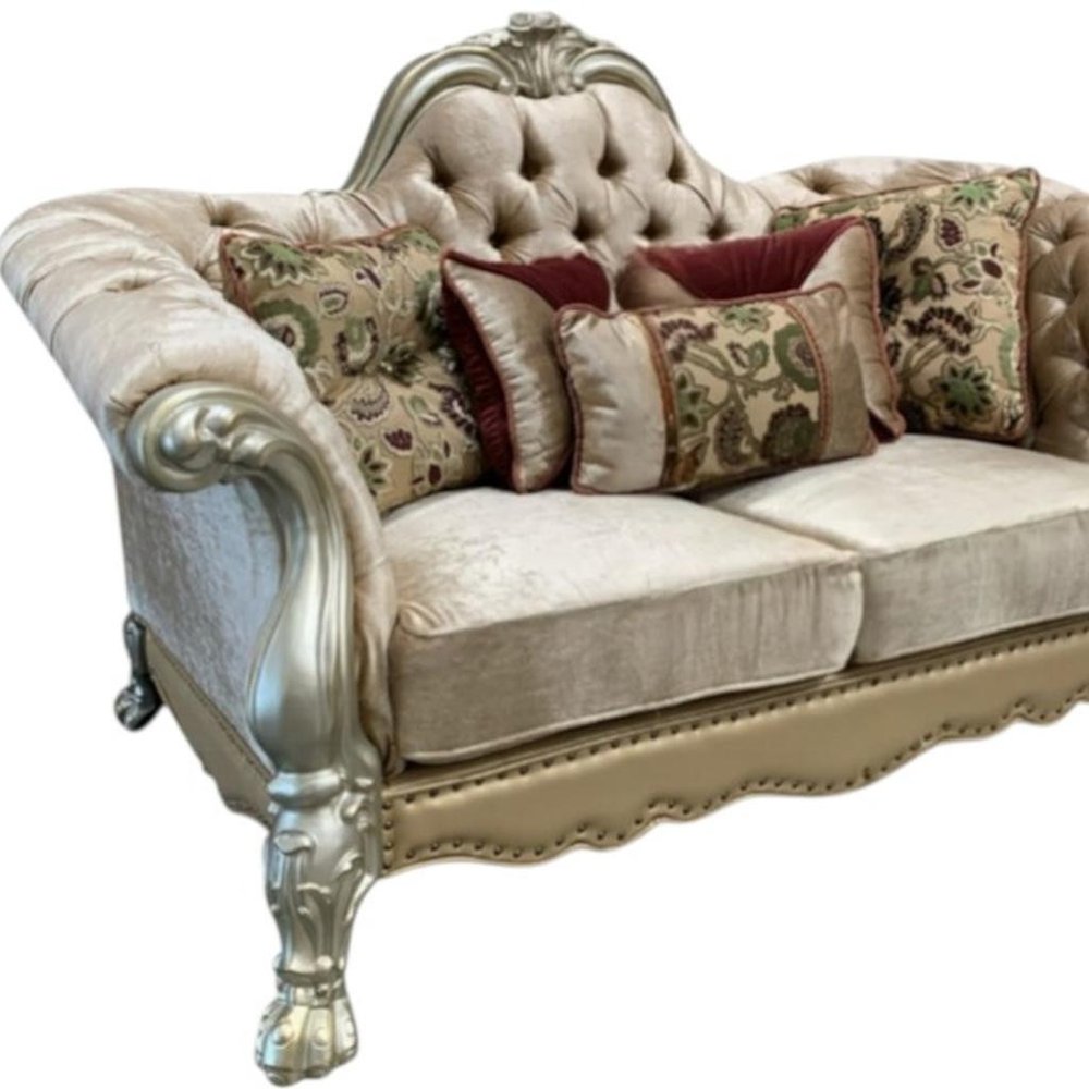 73" Bone Velvet Loveseat and Toss Pillows
