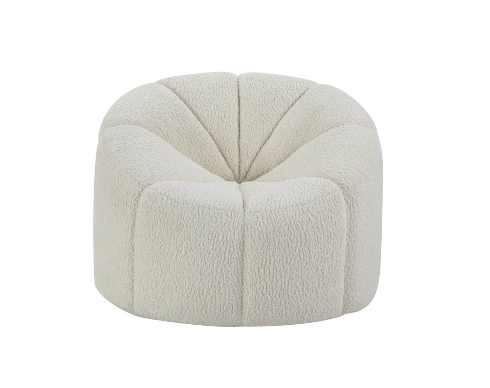 38" White and Black Sherpa Swivel Barrel Chair