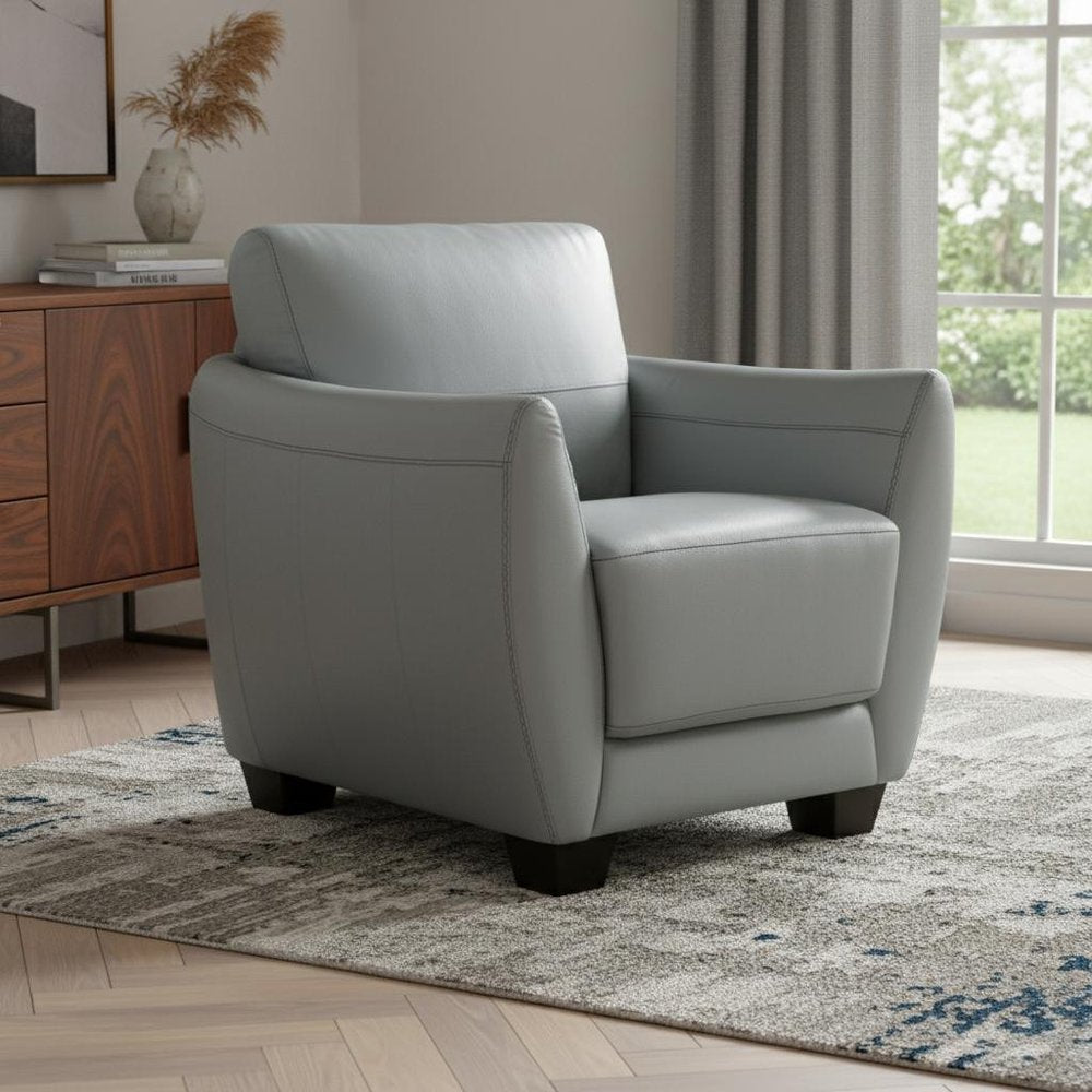 33" Gray and Black Genuine Leather Arm Chair