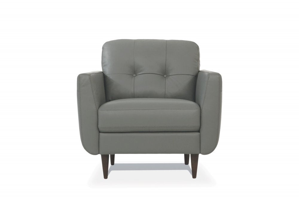 35" Gray and Black Genuine Leather Tufted Arm Chair