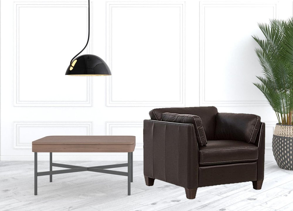 36" Chocolate and Black Genuine Leather Arm Chair