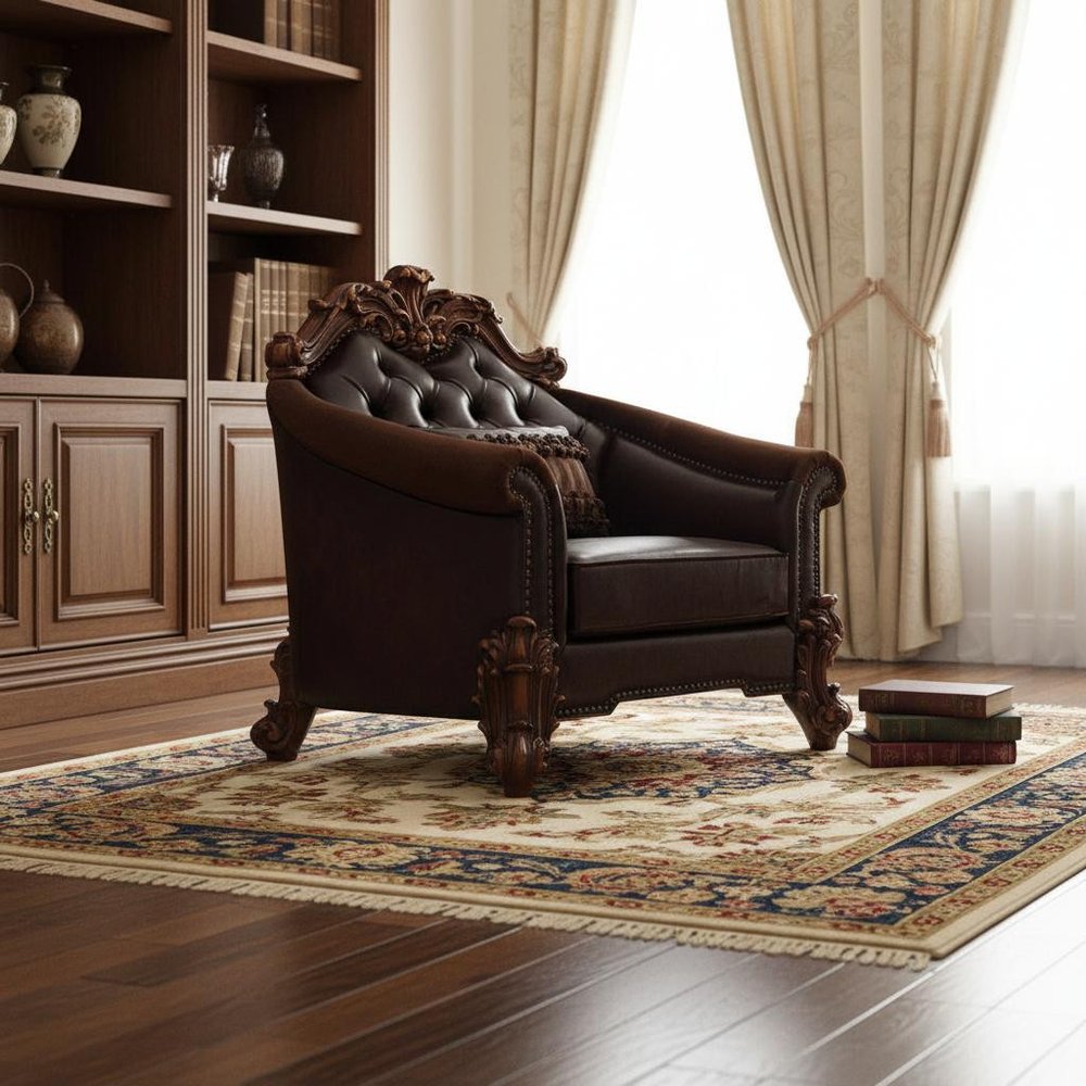 43" Dark Brown Faux Leather Tufted Chesterfield Chair And Toss Pillow