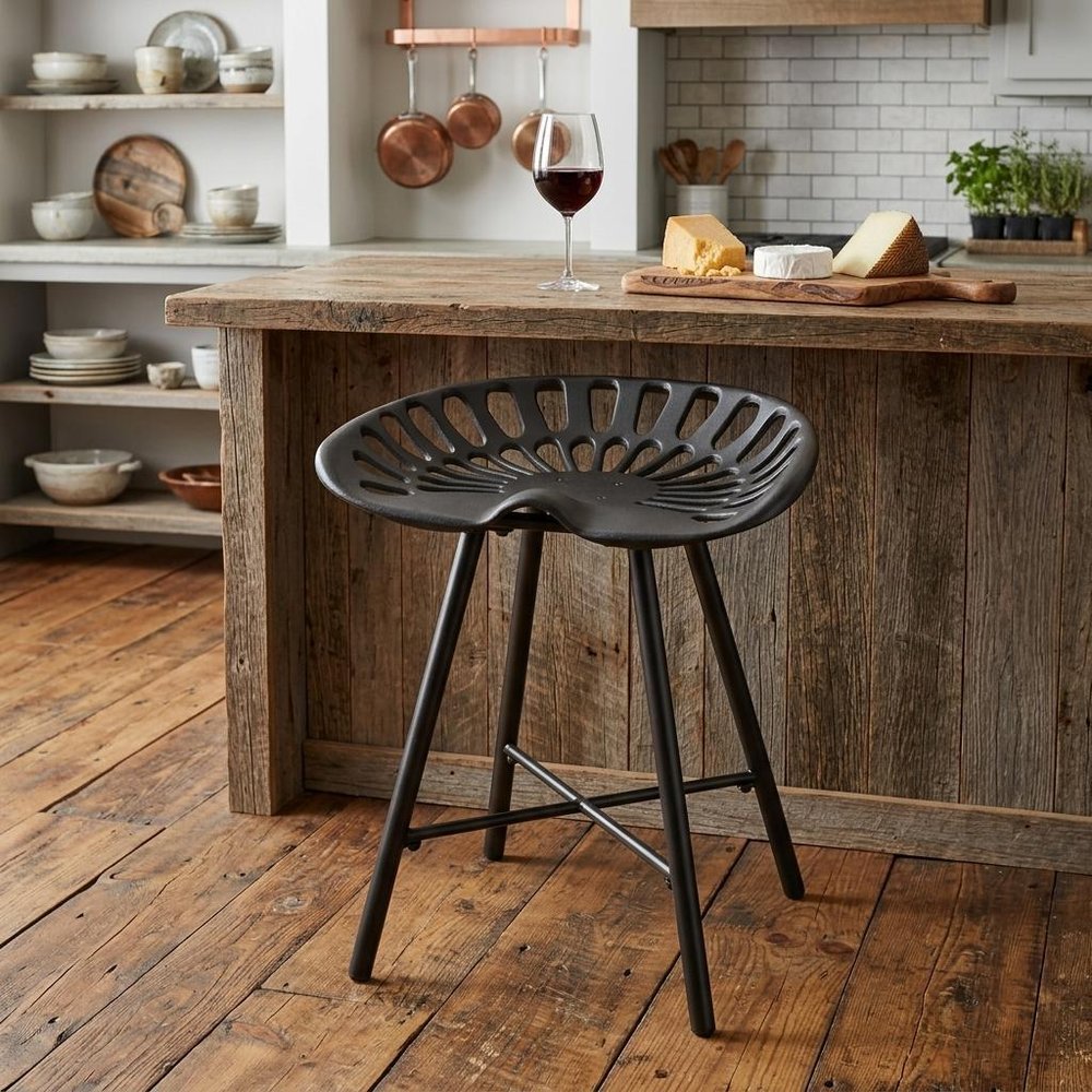 18" Black Iron Backless Bar Chair