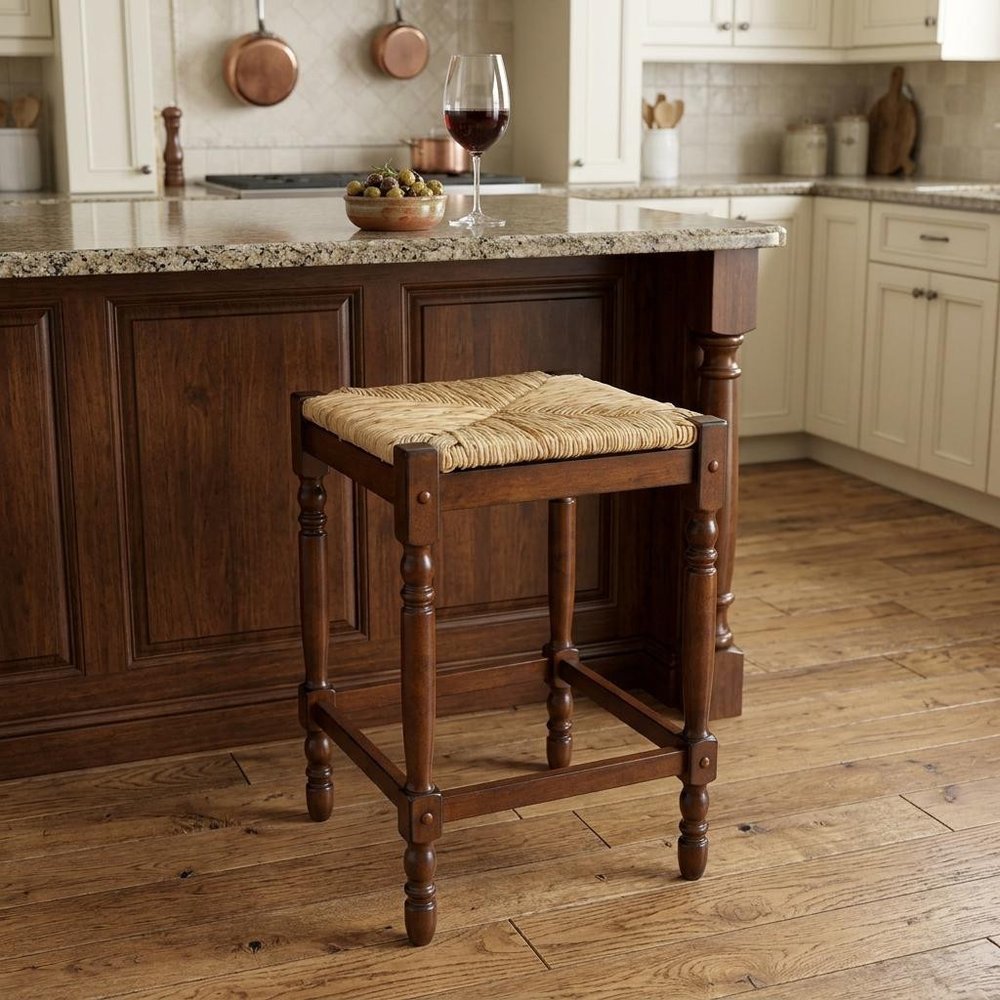 24" Natural And Chestnut Solid Wood Backless Counter Height Bar Chair
