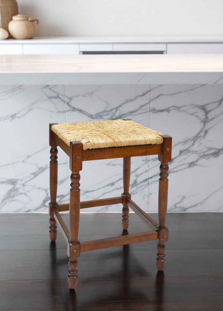 24" Natural And Chestnut Solid Wood Backless Counter Height Bar Chair