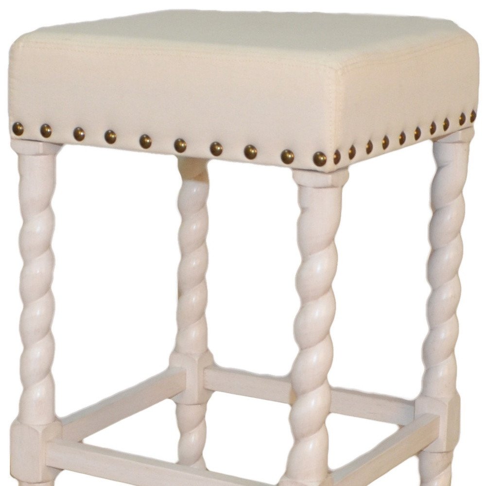 30" Cream And Vanilla Fabric And Solid Wood Backless Bar Height Bar Chair