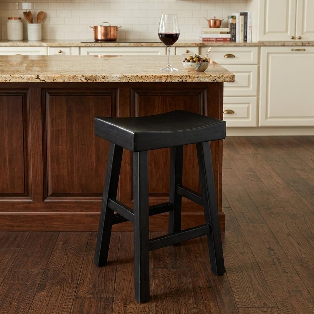 25" Black Solid Wood Backless Counter Height Bar Chair