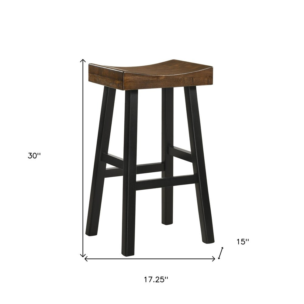 30" Brown and Black Solid Wood Backless Bar Height Bar Chair