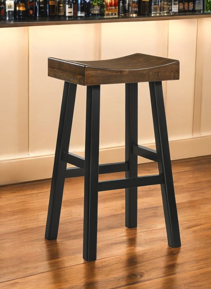 30" Brown and Black Solid Wood Backless Bar Height Bar Chair