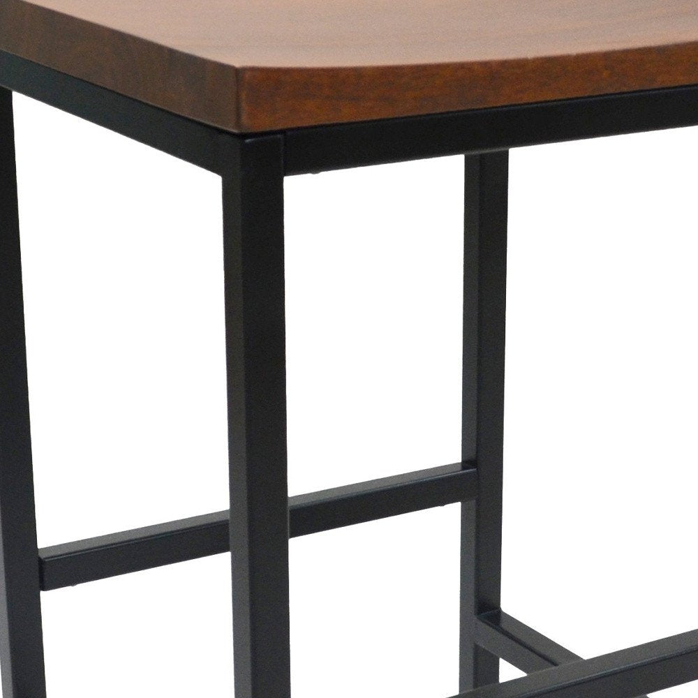 30" Chestnut And Black Solid Wood And Steel Backless Bar Height Swivel Bar Chair