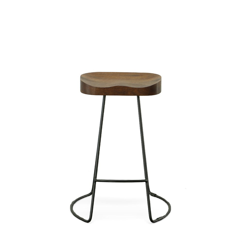 Set of Two 25" Chestnut and Black Solid Wood and Steel Backless Counter Height Bar Chairs