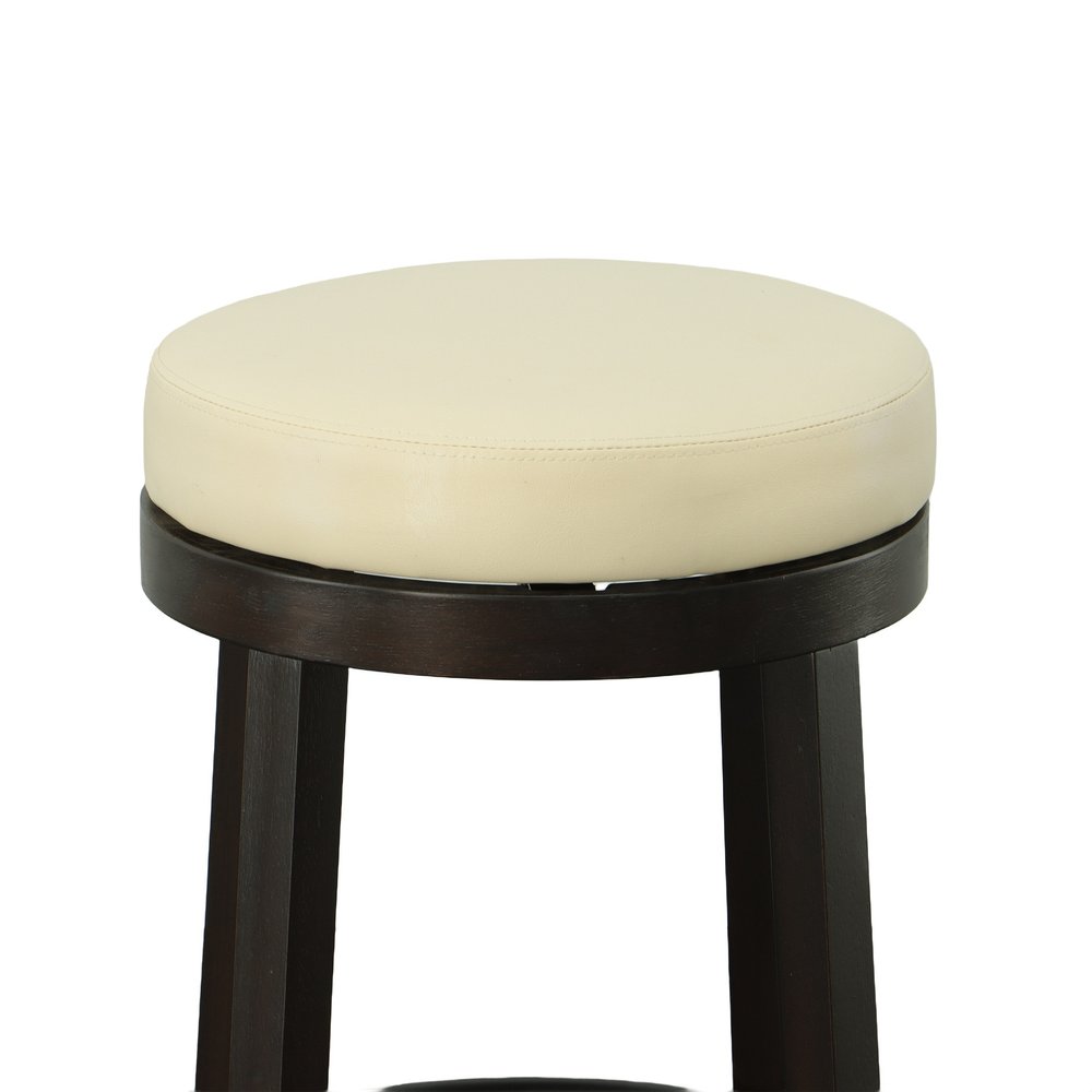 Set of Two 24" Cream And Espresso Solid Wood Backless Counter Height Swivel Bar Chairs