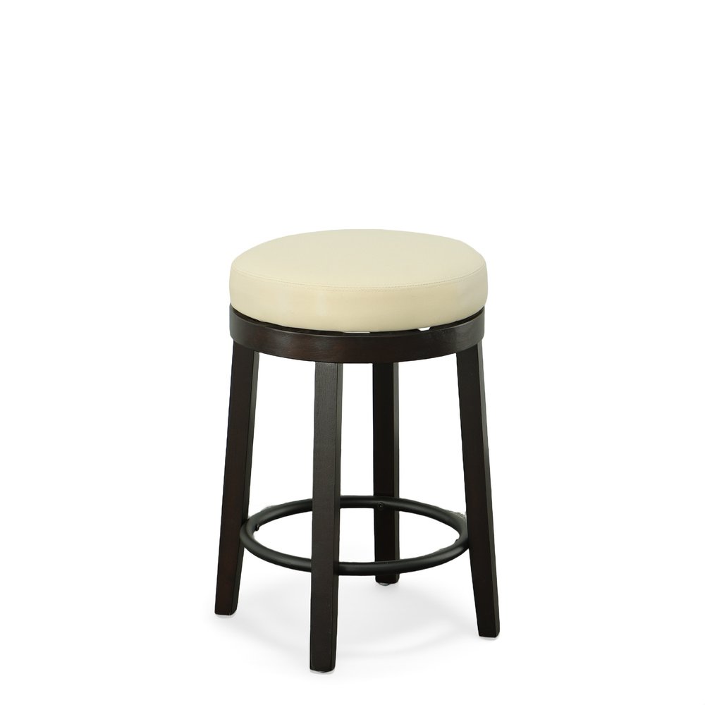 Set of Two 24" Cream And Espresso Solid Wood Backless Counter Height Swivel Bar Chairs