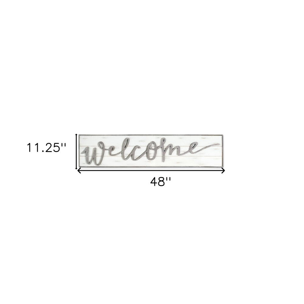11" X 48" White And Gray Welcome Sign Wood Wall Decor