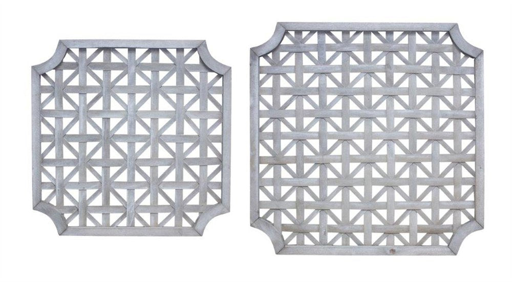 Set of Two Gray Geometric Solid Wood Square Framed Art