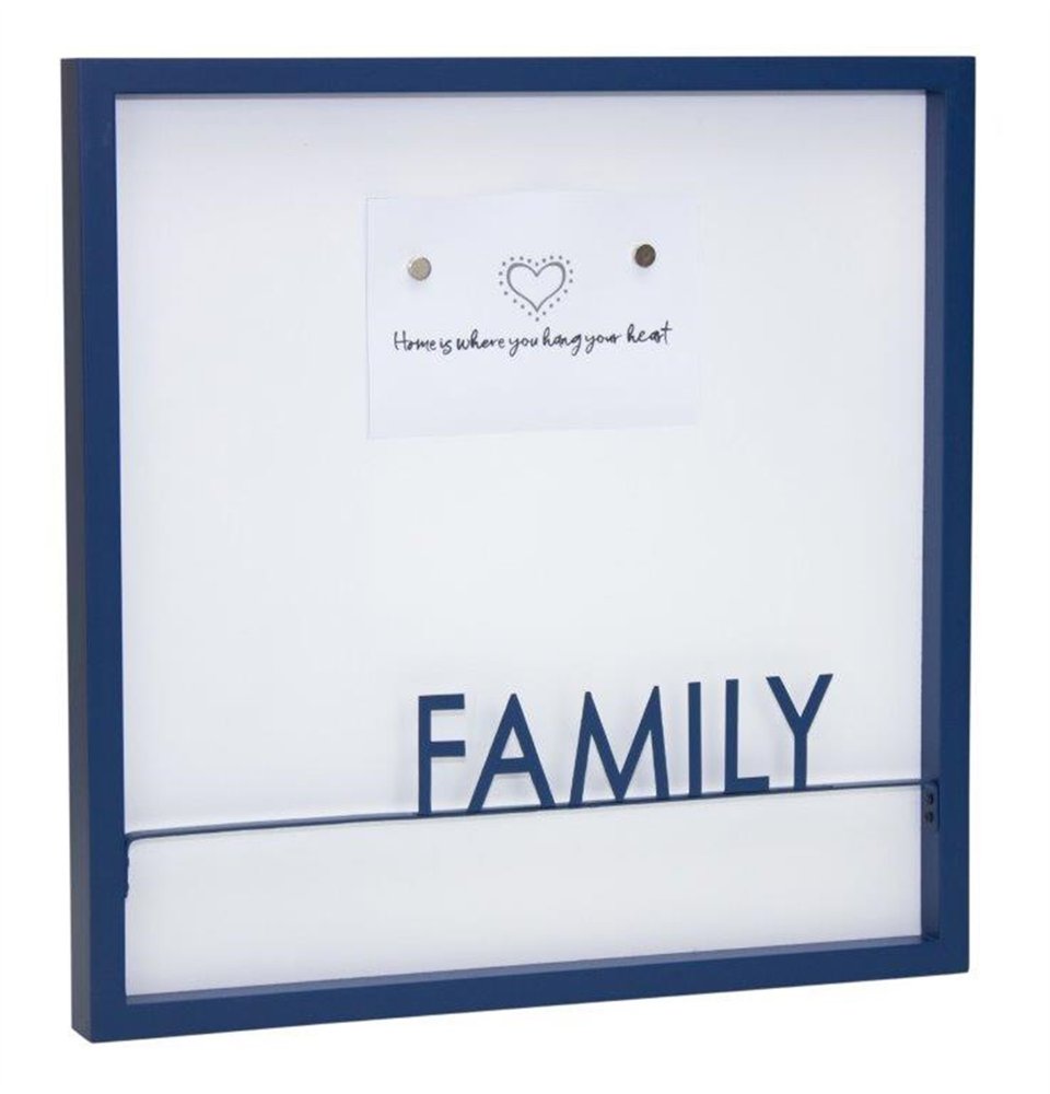 16" X 16" Blue And White Family Wood and Metal Square Magnetic Memo Board