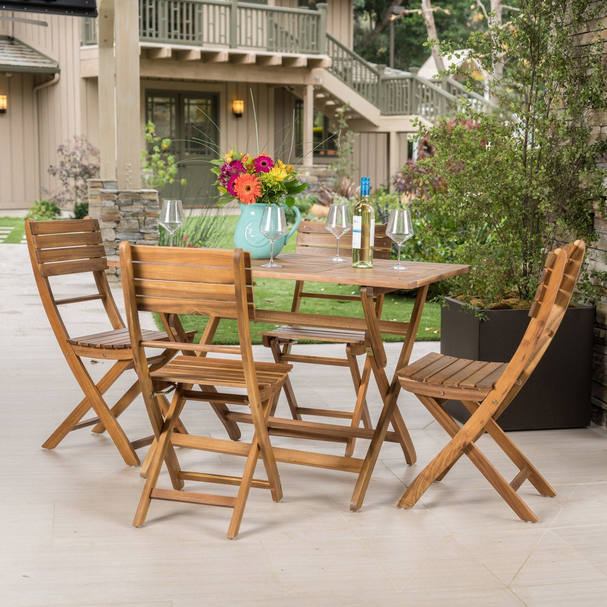 Natural 5 Piece Wood Outdoor Patio Dining Set - Natural Stained by Couch.com