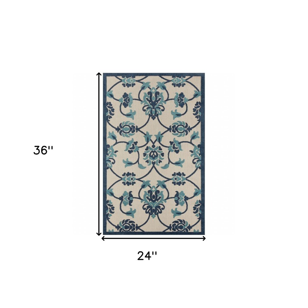 4' X 6' Blue Floral Non Skid Indoor Outdoor Area Rug