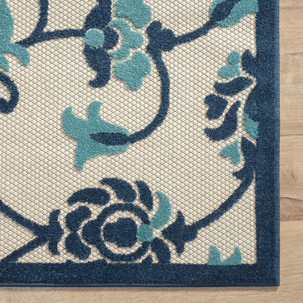 5' X 8' Blue And Orange Floral Non Skid Indoor Outdoor Area Rug